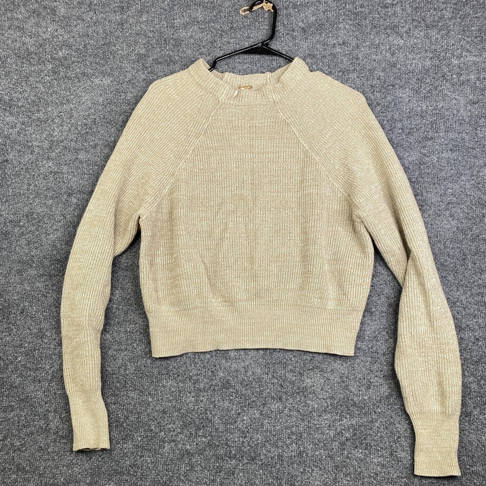 Free People Sweater Womens Small Beige Mock Neck Raglan Knit Pullover Stretch